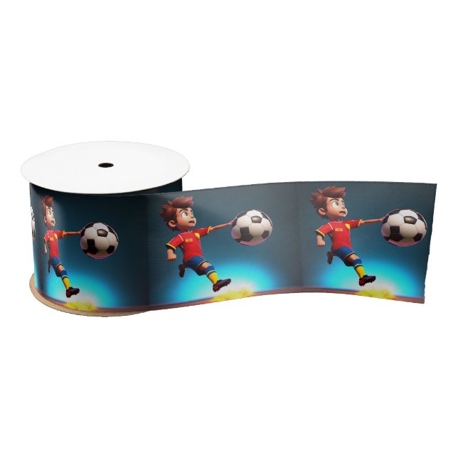 "Goal Bound: The Animated Boy's Perfect Kick" Satin Ribbon (Spool)