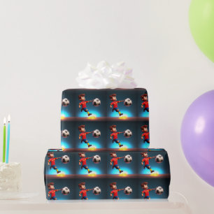 "Goal Bound: The Animated Boy's Perfect Kick" Wrapping Paper