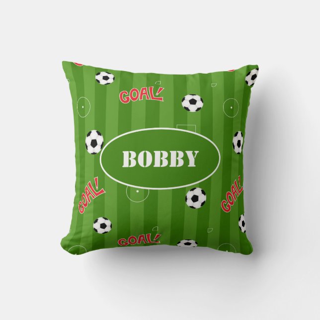 Goal Fun Cartoon Soccer Player Football Field Cushion (Front)