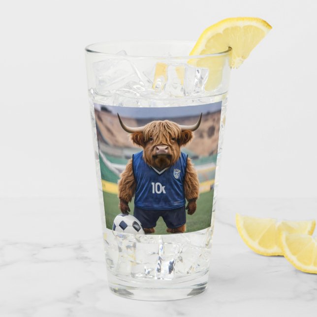 "Goal-Getter: A Highland Cow Dressed for Soccer"  Glass (Back Ice)