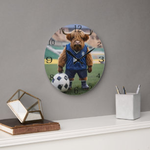 "Goal-Getter: A Highland Cow Dressed for Soccer"  Large Clock