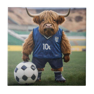 "Goal-Getter: A Highland Cow Dressed for Soccer" Tile