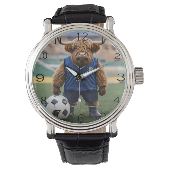 "Goal-Getter: A Highland Cow Dressed for Soccer"  Watch (Front)