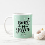 Goal Getter | Mint Green Polka Dots and Typography Coffee Mug<br><div class="desc">This stylish mug features a trendy mint green background with white polka dots,  and the phrase "goal getter" in modern typography. Personalise with your name.</div>