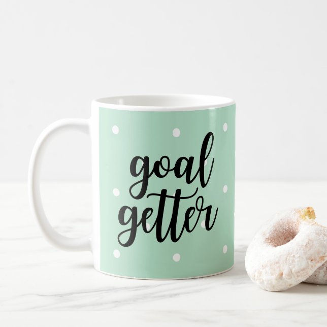 Goal Getter | Mint Green Polka Dots Coffee Mug (With Donut)