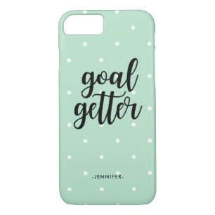 Goal Getter   Trendy Mint Green and Polka Dots iPhone 8/7 Case