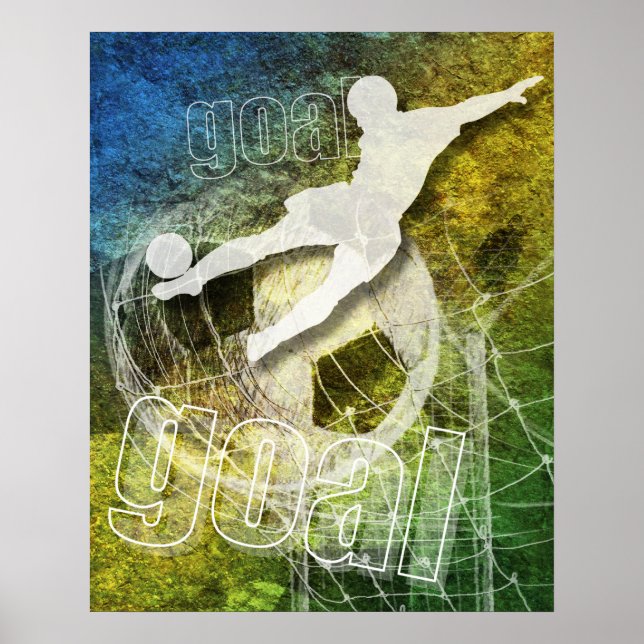 Goal! mens soccer player kicking poster (Front)