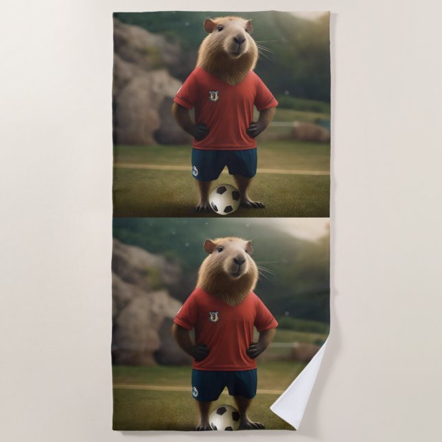 "Goal-Scoring Capybara: The Ultimate Soccer Star!" Beach Towel (Front)
