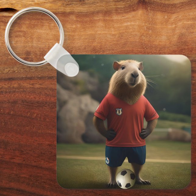 "Goal-Scoring Capybara: The Ultimate Soccer Star!" Key Ring (Front)