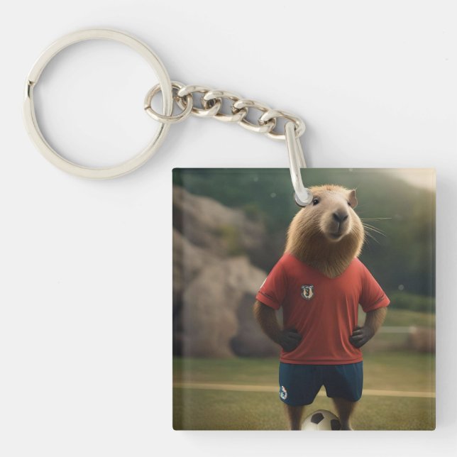 "Goal-Scoring Capybara: The Ultimate Soccer Star!" Key Ring (Front)