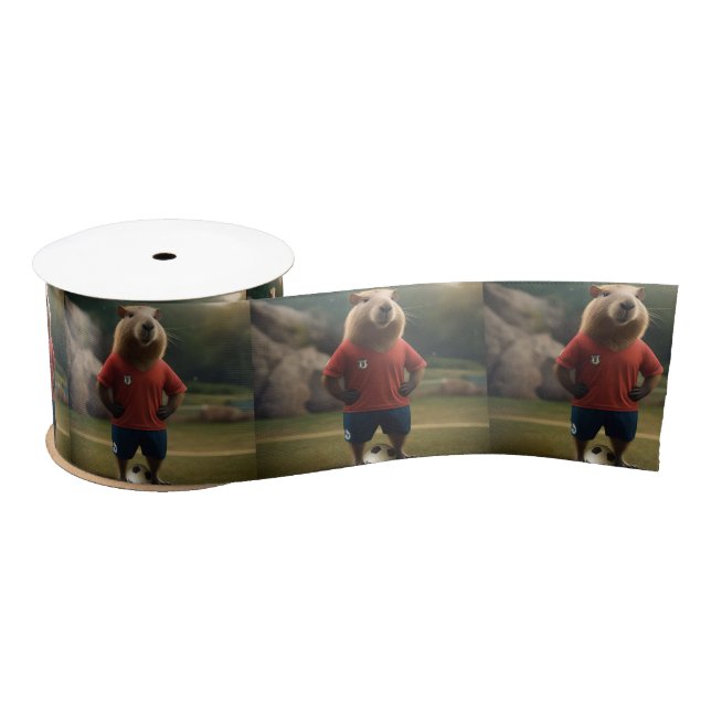 "Goal-Scoring Capybara: The Ultimate Soccer Star!" Satin Ribbon (Spool)