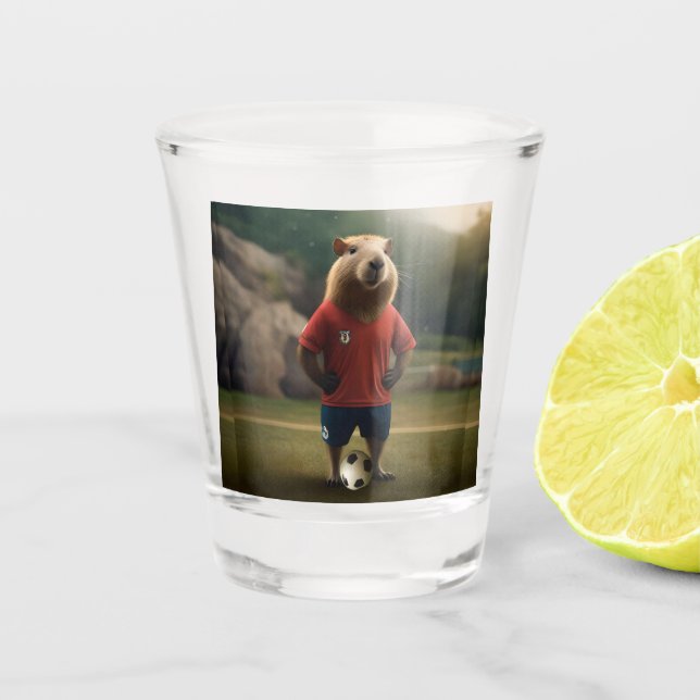 "Goal-Scoring Capybara: The Ultimate Soccer Star!" Shot Glass (Front)