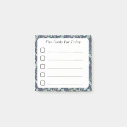 Goal Setting Checklist Blue Teal Foliage Sticky Post-it Notes