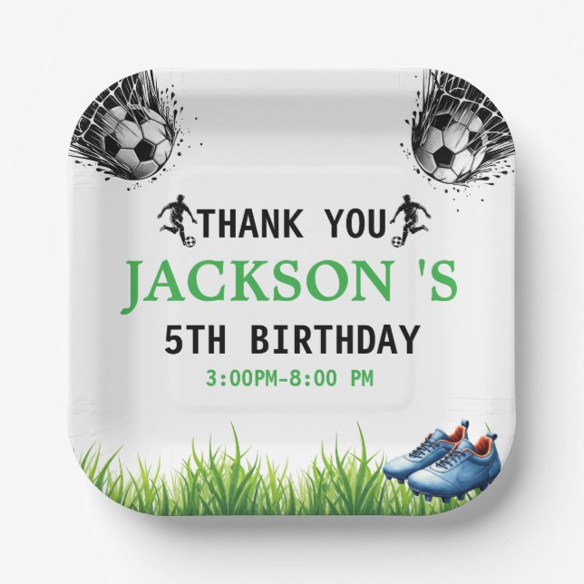 Goal! Soccer 5th Birthday Party Paper Plate (Front)