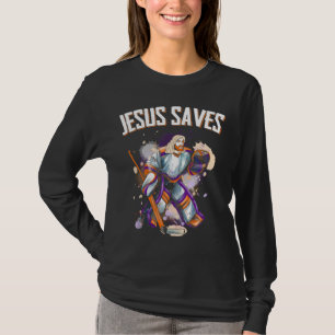 Goalie Jesus Saves Funny Ice Hockey T-Shirt