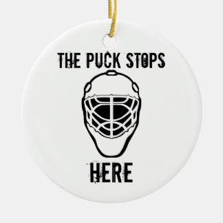goalie-mask, the puck stops, Here Ceramic Tree Decoration