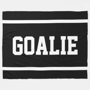 GOALIE Sporty Athletic Black White Text Stripes Fleece Blanket
