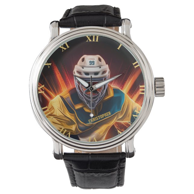Goalkeeper Ice Hockey With Your Name Goalie Watch (Front)