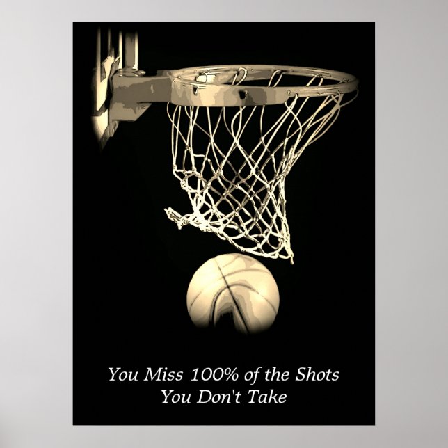 Goals Motivational Quote Basketball Vintage Sepia Poster (Front)