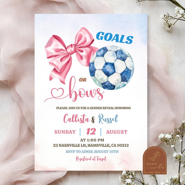 Goals or Bows Gender Reveal  Invitation (Creator Uploaded)