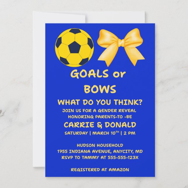Goals or Bows Gender Reveal Invitation (Front)