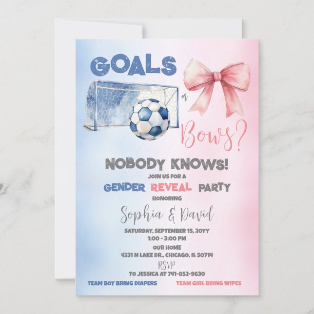 Goals or bows Gender Reveal Party Invitation (Front)