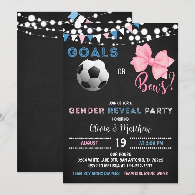 Goals or Bows, Soccer Gender Reveal Party Invitation (Front/Back)