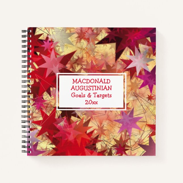 GOALS TARGETS Red Stars Personalised Square Notebook (Front)