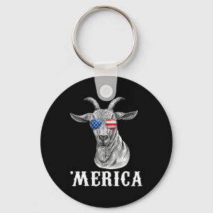 Goat 4th Of July American Flag Usa Merica Key Ring