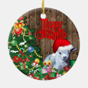 GOAT  Adorable Pygmy Goat Baby Christmas Ceramic Tree Decoration