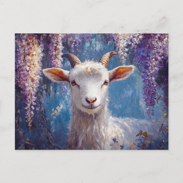 Goat and Purple Wisteria Flowers Postcard (Front)