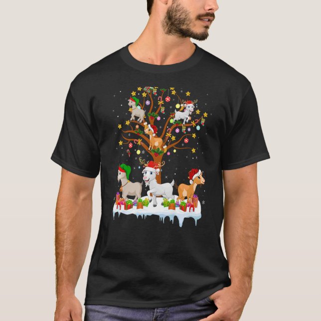 Goat Animal Xmas Lighting Tree Santa Goat Christma T-Shirt (Front)