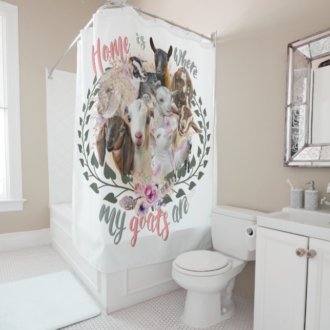 GOAT ART | Home is Where My Goats Are GetYerGoat Shower Curtain (In Situ)