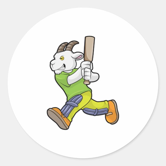 Goat as Batsman with Cricket bat Classic Round Sticker (Front)