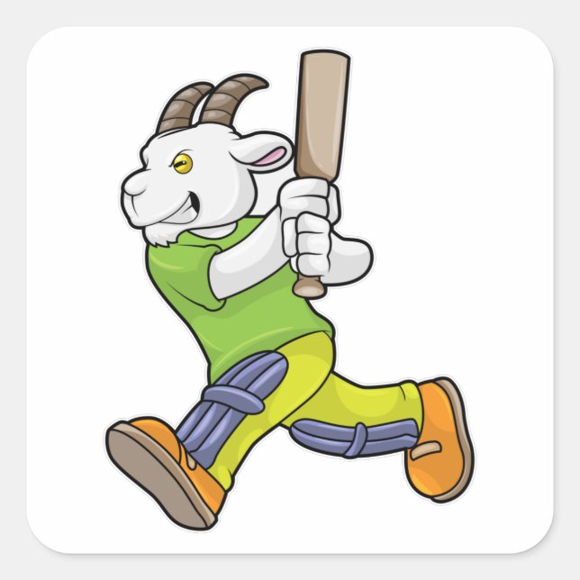 Goat as Batsman with Cricket bat Square Sticker (Front)