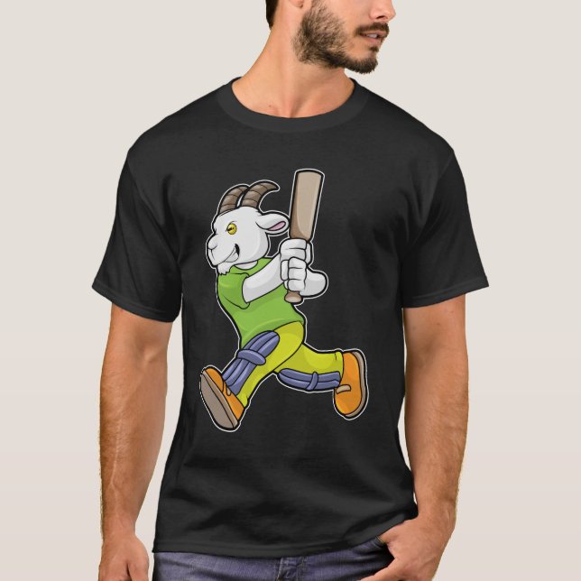 Goat as Batsman with Cricket bat T-Shirt (Front)