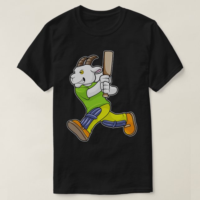 Goat as Batsman with Cricket bat T-Shirt (Design Front)