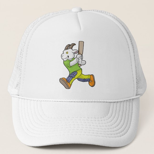 Goat as Batsman with Cricket bat Trucker Hat (Front)