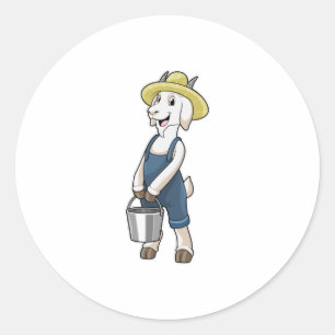 Goat as Farmer with Bucket Classic Round Sticker