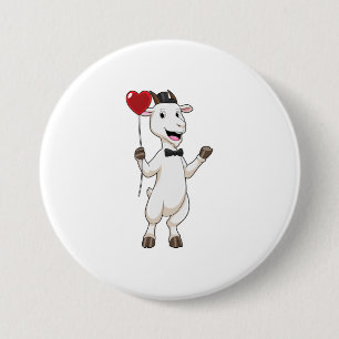 Goat as Groom with Heart Balloon 7.5 Cm Round Badge