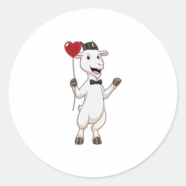 Goat as Groom with Heart Balloon Classic Round Sticker (Front)