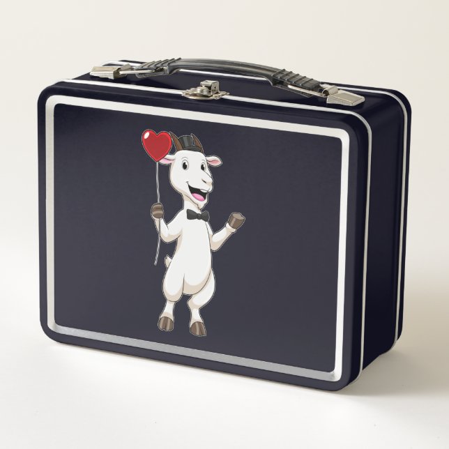 Goat as Groom with Heart Balloon Metal Lunch Box (Front)