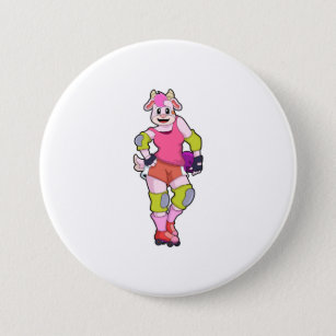 Goat as Inline Skater with Inline Skates 7.5 Cm Round Badge