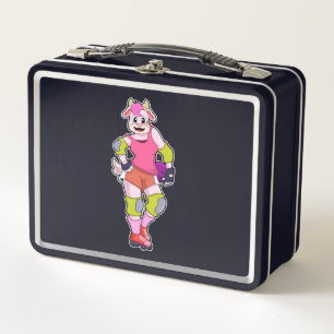 Goat as Inline Skater with Inline Skates Metal Lunch Box