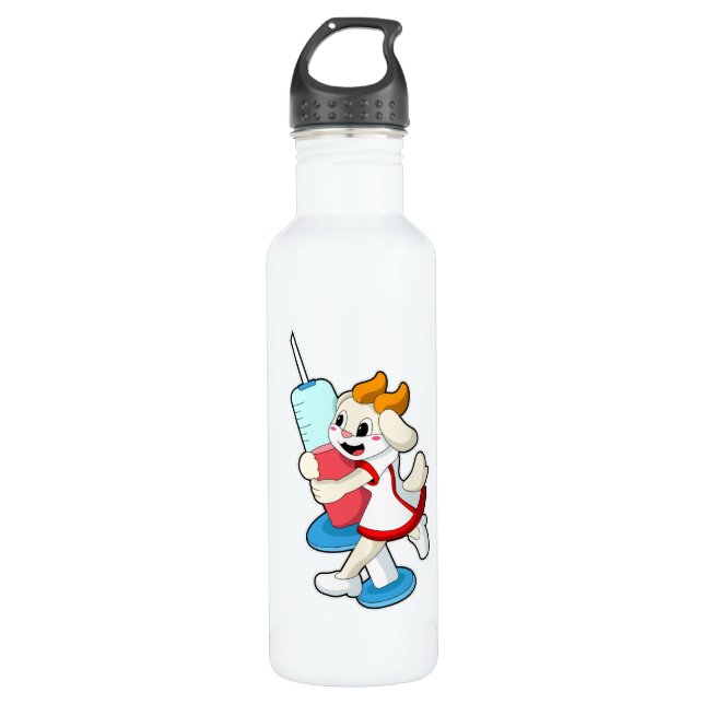 Goat as Nurse at Vaccination with Syringe 710 Ml Water Bottle (Front)