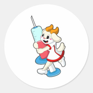 Goat as Nurse at Vaccination with Syringe Classic Round Sticker