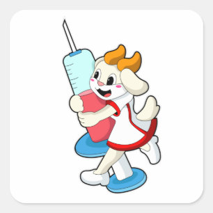Goat as Nurse at Vaccination with Syringe Square Sticker