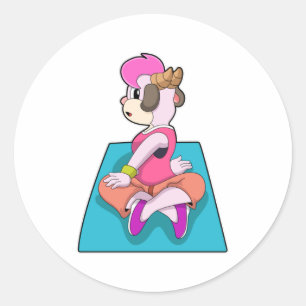 Goat at Yoga on Yoga mat Classic Round Sticker