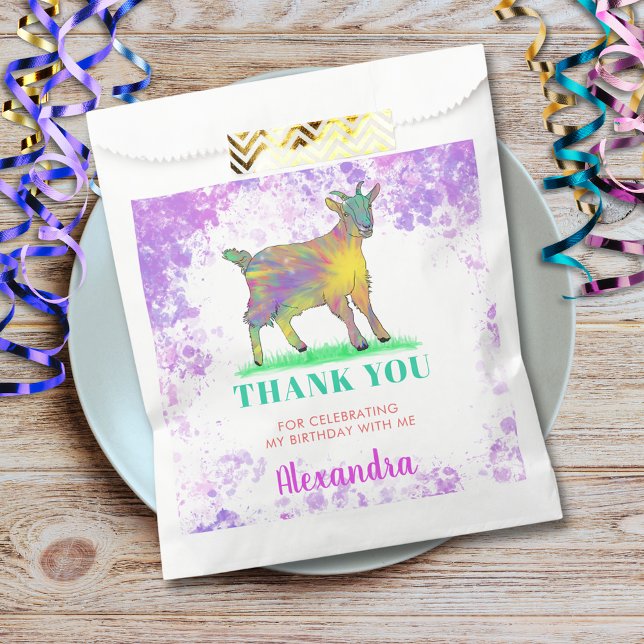 Goat Birthday Party Thank You Favour Bags (Cute goat colorful farm animal art birthday party thank you custom favor bag)