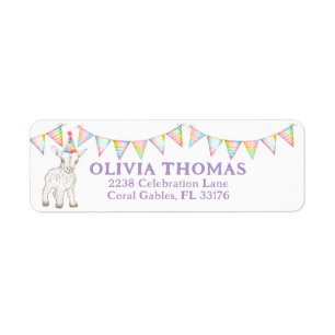 Goat Birthday Party Watercolor Address Label